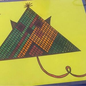 Geometric Art Illustration with Green and Orange Accents